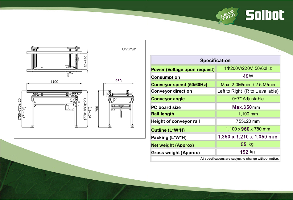 Conveyor and Roll Brusher (Spec./Outline) 1 CV1100Spec